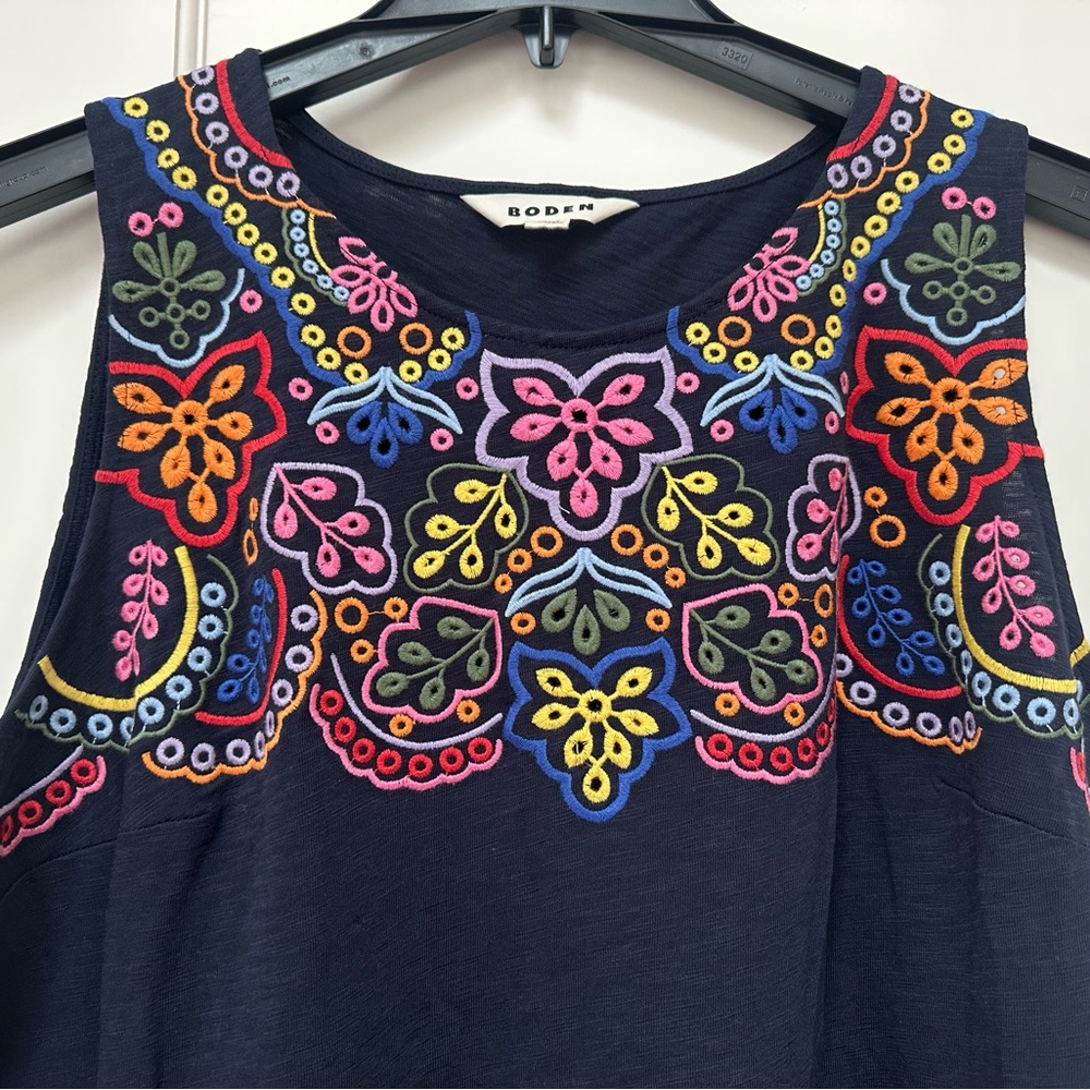 BODEN navy blue embroidered tiered maxi dress floral cotton maxi - Picture 2 of 4